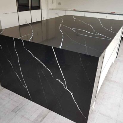 Black kitchen worktop white cabinet