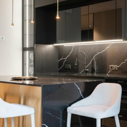 Granite worktops cut to size in a modern kitchen
