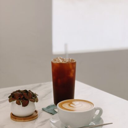 coffee and drinks on ceramic worktop