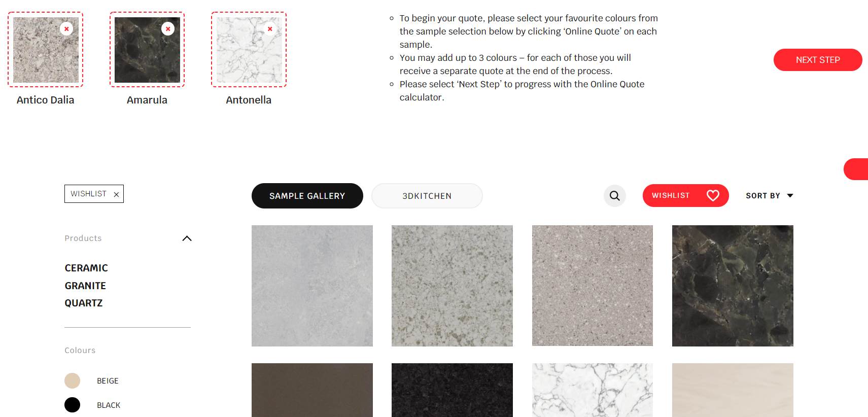 Granite Online Quote Step 1