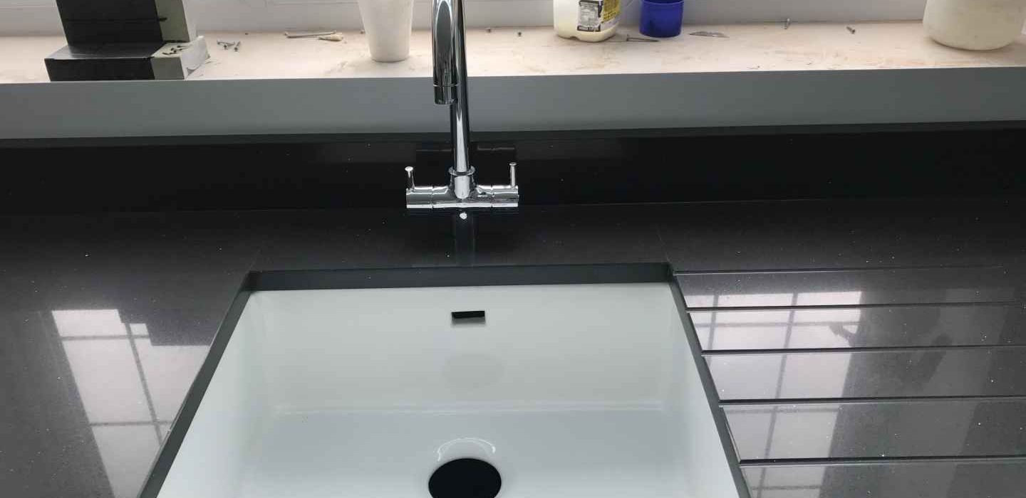Undermount Sink on Light Suede quartz