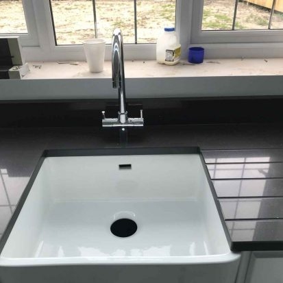 Undermount Sink on Light Suede quartz