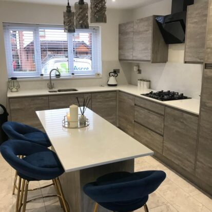 white quartz in contemporary kitchen