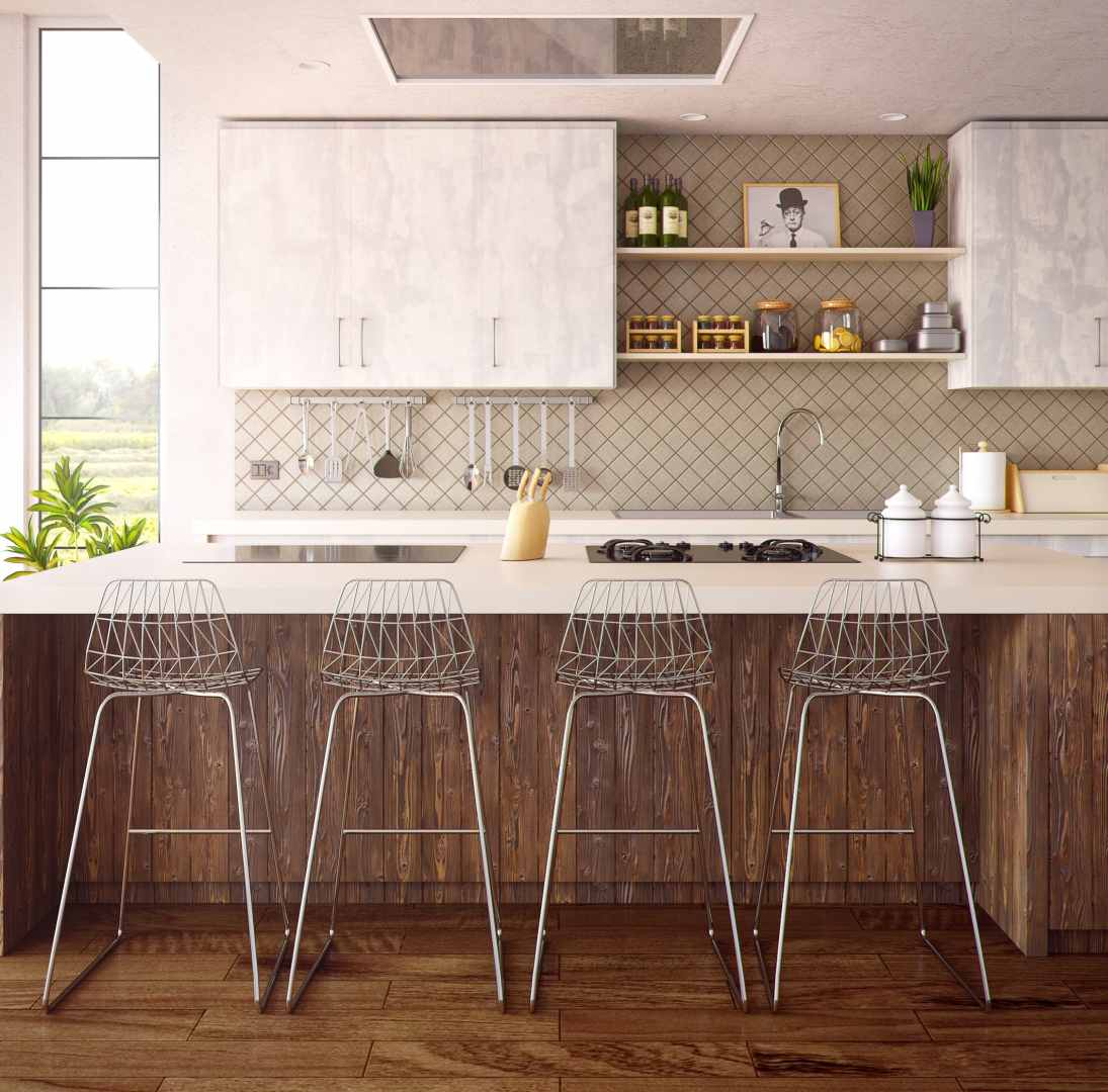 Modern kitchen with quartz worktops white