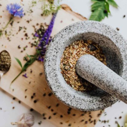 stone pestle and mortar made from worktops offcuts